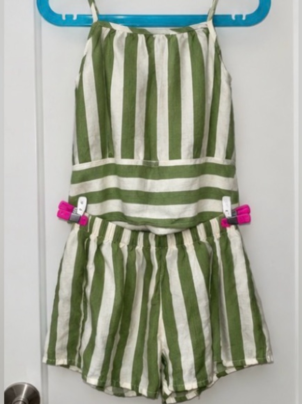 Girls Green and White Striped Summer Set